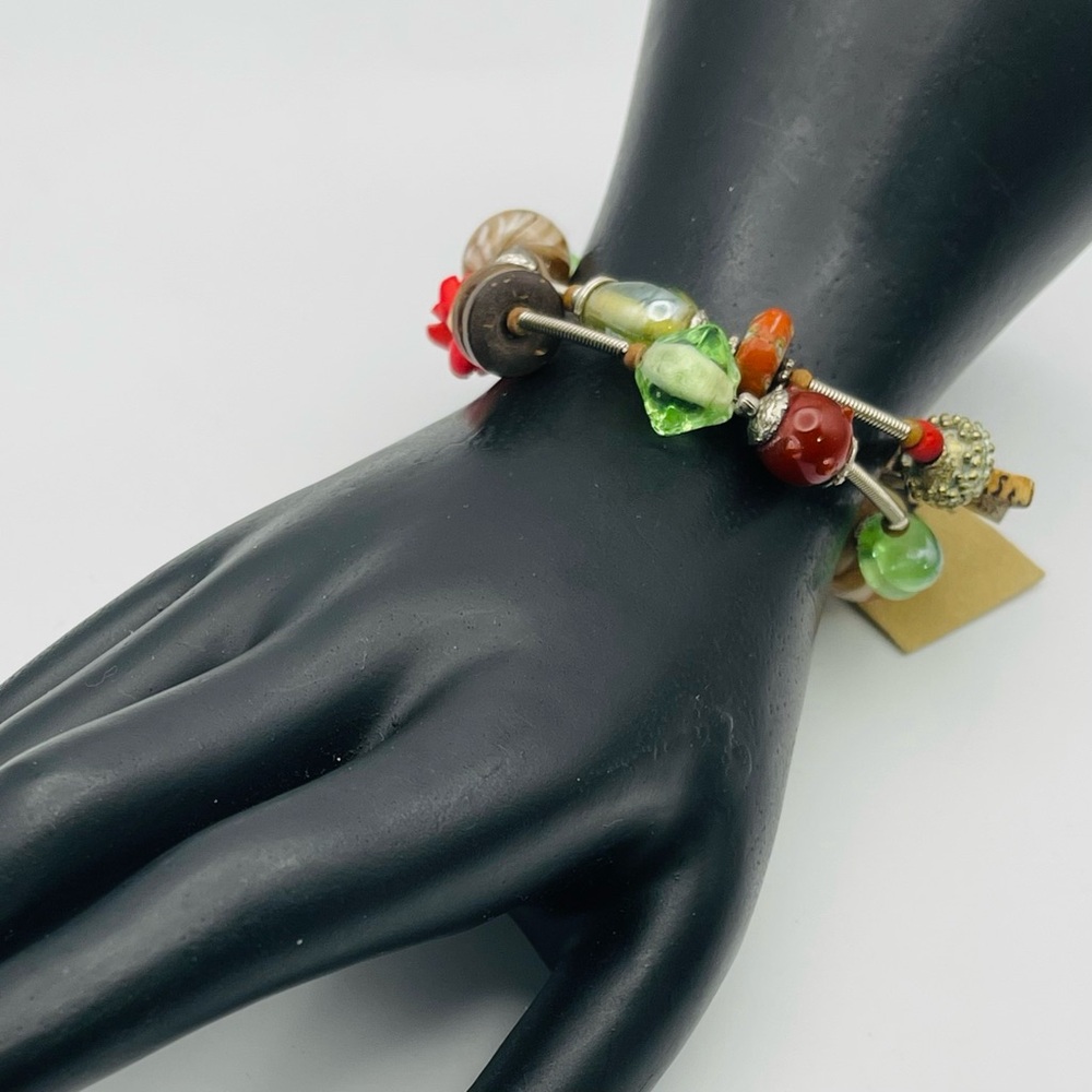NWT Memory Coil Wrap Bracelet With Various Glass Beads Handcrafted In India